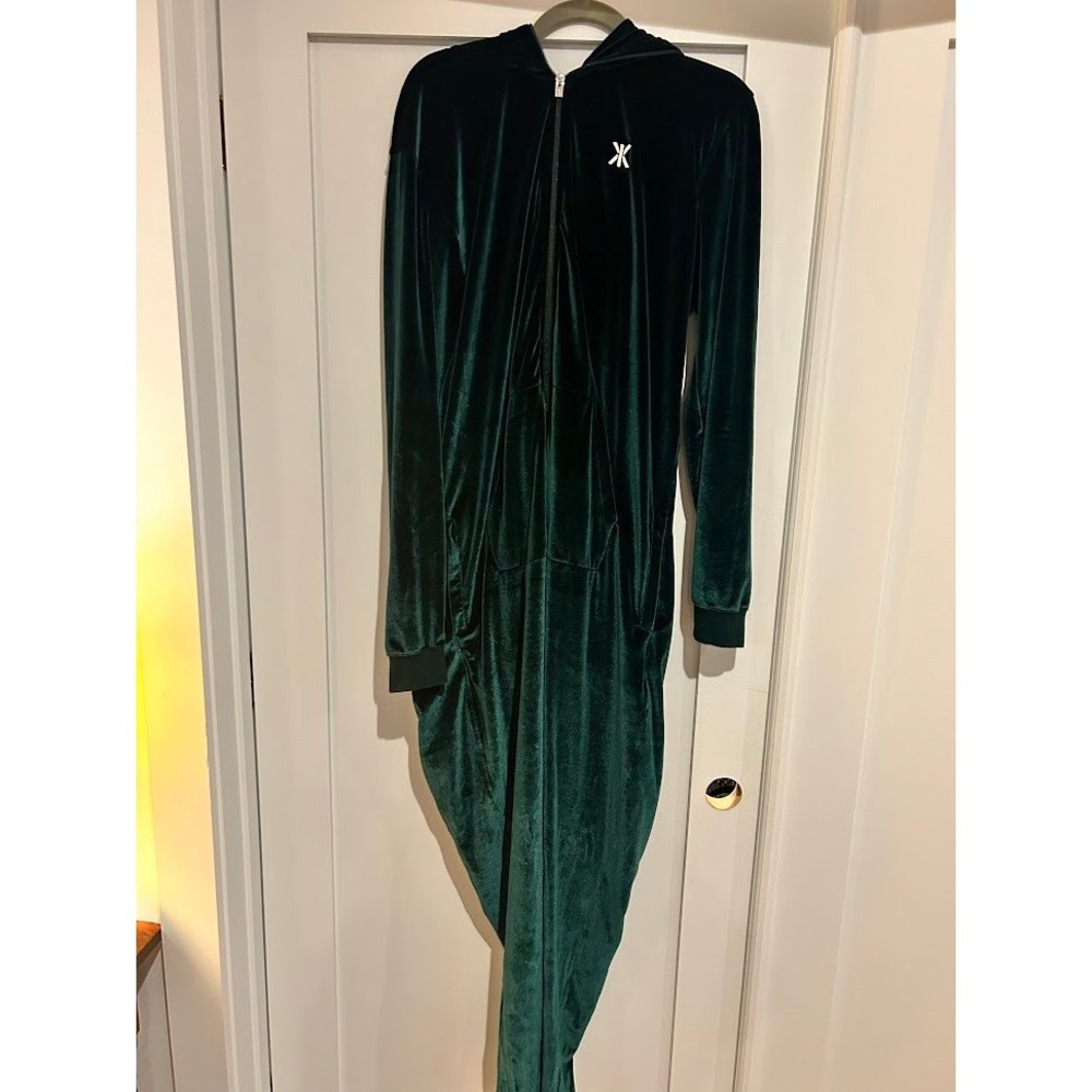 One Piece Emerald Green Velour Hooded Jumpsuit Loungewear Comfy‎ Men's XL